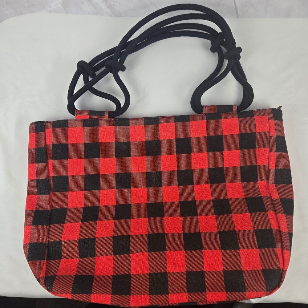 Farmhouse Is My Style Red & Black Buffalo Check Canvas Tote Bag Double Handles